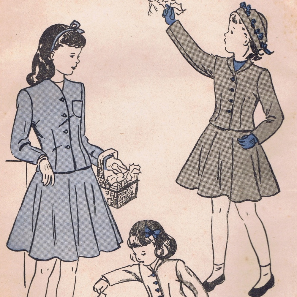 Uncut 1940s Girls sz 4 Easter Suit w Circle Skirt
